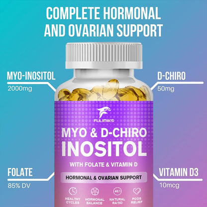 Myo & D-Chiro Inositol Capsules, with Ashwagandha, Improves Muscle, Ovarian Function, Antioxidant, Blood Sugar Balance