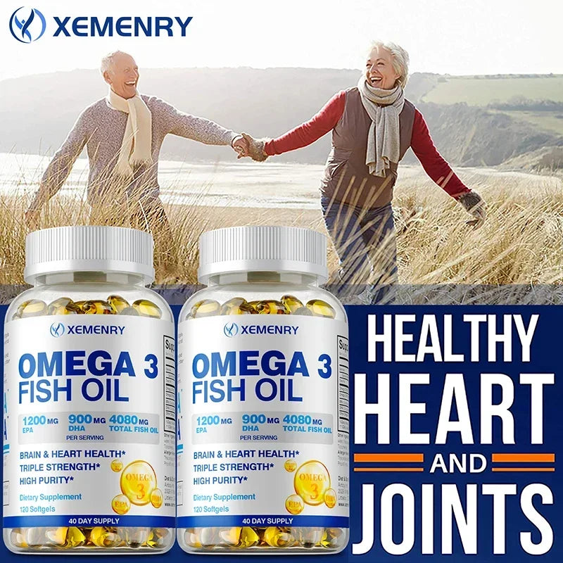 Omega-3 Fish Oil - Rich in Omega-3 Fatty Acids, EPA, DHA - Good for Heart, Brain, Eyes, Immune Health