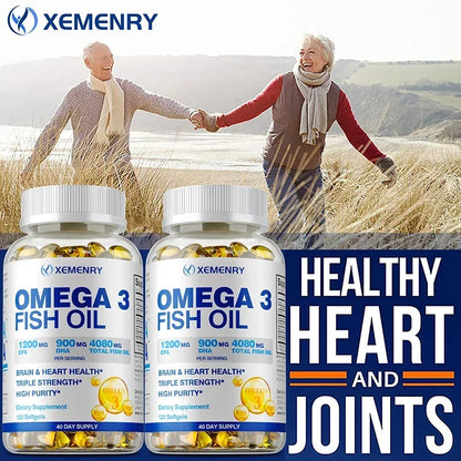 Omega-3 Fish Oil - Rich in Omega-3 Fatty Acids, EPA, DHA - Good for Heart, Brain, Eyes, Immune Health