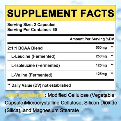 BCAA Supplement – Branched Chain Amino Acids Capsules – Enhance Strength and Energy Levels, Increase Muscle Mass