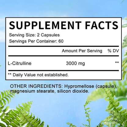 3000 Milligrams of L-citrulline ( Vegetarian Capsules) - Endurance, Exercise Performance - Men's Supplement