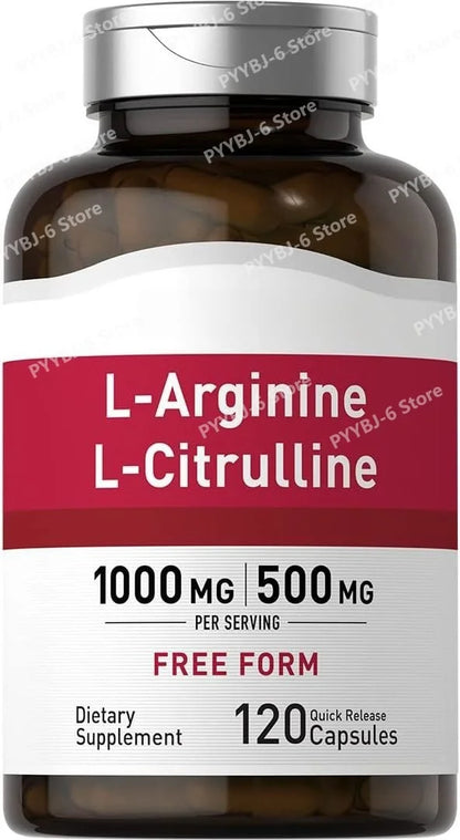 L-Arginine L-Citrulline Capsules 1000mg/500mg Free Form Amino Acid Supplement for Fitness Support & Active Lifestyle, 120 Ct