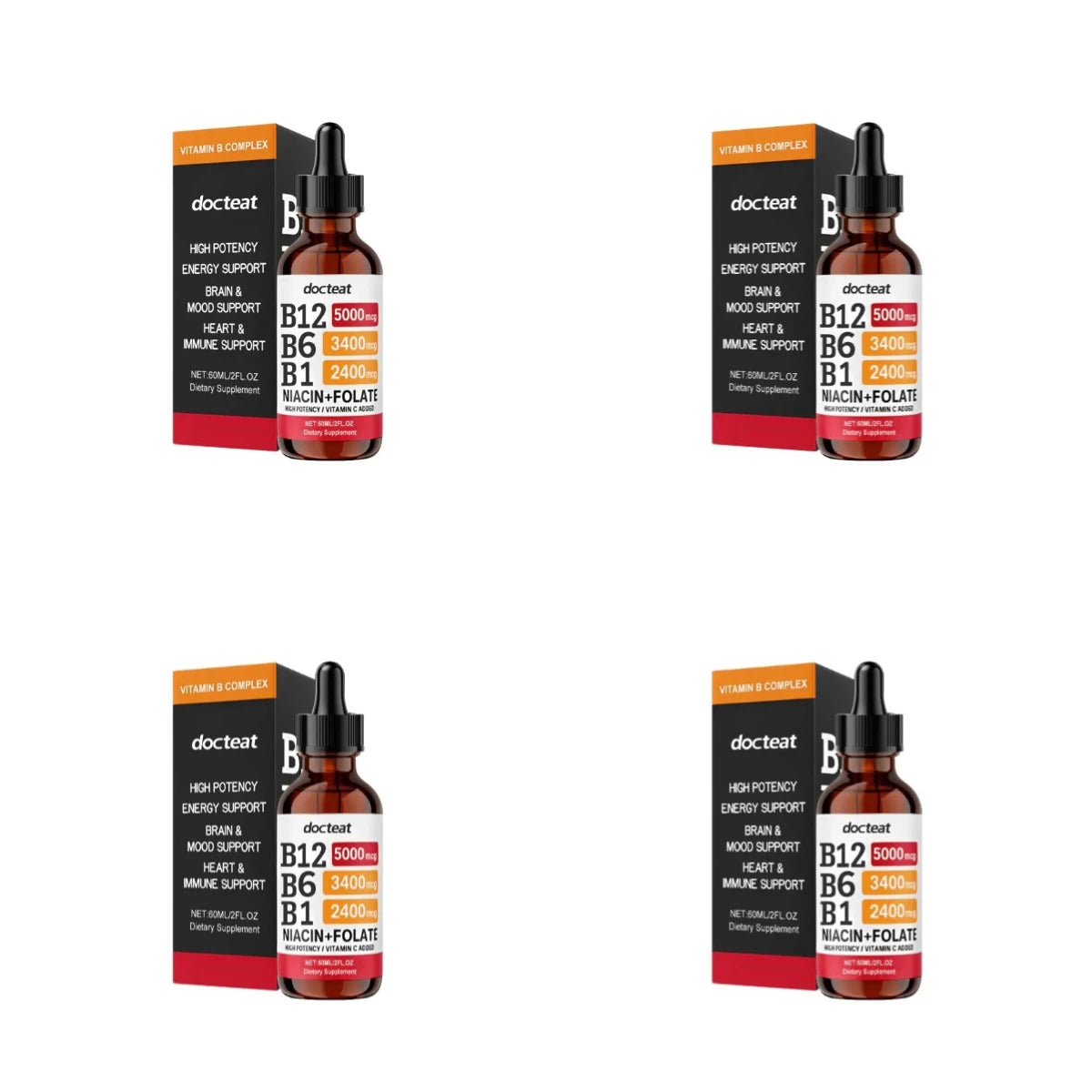 Docteat Vitamin B Complex Liquid Drops with Vitamin C Supports Energy Metabolism Daily Wellness 60ml
