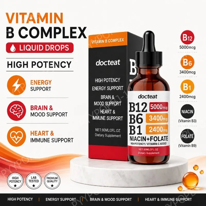 Docteat Vitamin B Complex Liquid Drops with Vitamin C Supports Energy Metabolism Daily Wellness 60ml