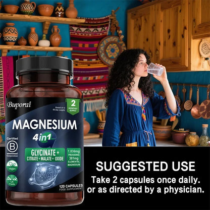 Magnesium 4-in-1 Complex - Supports Immune Health, Promotes Muscle Relaxation and Bone Health, and Helps Improve Sleep