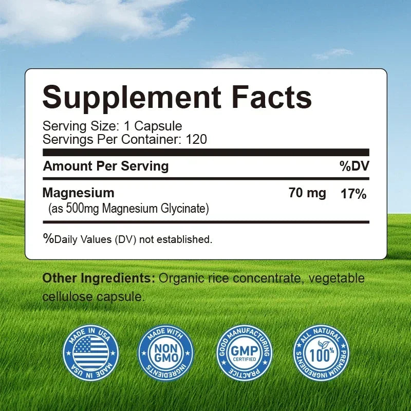 Magnesium Glycinate - Support Nerve, Heart and Muscle Health, Helps with Stress, Sleep Quality Support, Muscles Recovery