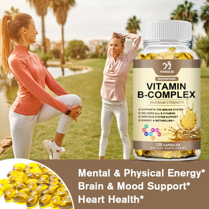 Vitamin B Complex Capsules - Fatigue, Digestion, Stress, Mood Formula, Boosts Energy and Metabolism