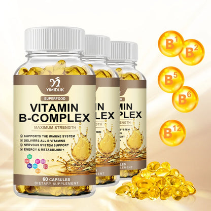 Vitamin B Complex Capsules - Fatigue, Digestion, Stress, Mood Formula, Boosts Energy and Metabolism