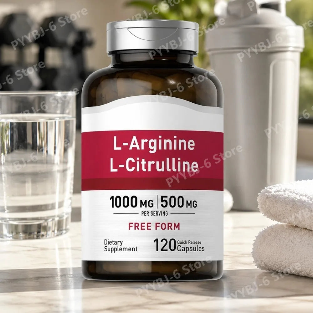 L-Arginine L-Citrulline Capsules 1000mg/500mg Free Form Amino Acid Supplement for Fitness Support & Active Lifestyle, 120 Ct