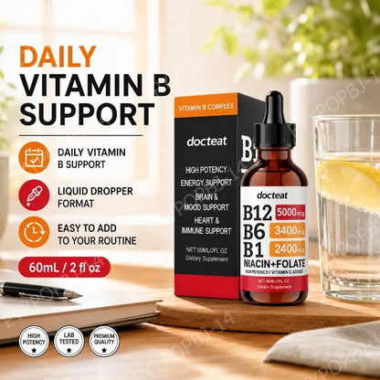 Docteat Vitamin B Complex Liquid Drops with Vitamin C Supports Energy Metabolism Daily Wellness 60ml