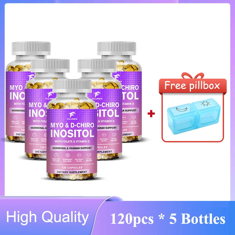 Myo & D-Chiro Inositol Capsules, with Ashwagandha, Improves Muscle, Ovarian Function, Antioxidant, Blood Sugar Balance
