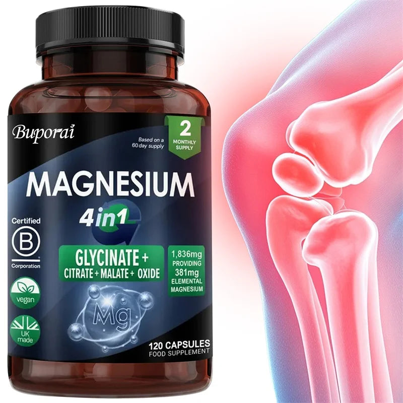 Magnesium 4-in-1 Complex - Supports Immune Health, Promotes Muscle Relaxation and Bone Health, and Helps Improve Sleep