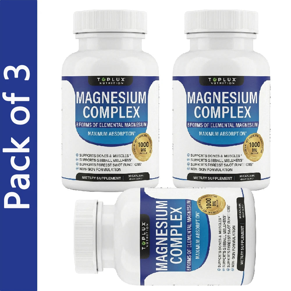 Magnesium Complex Supplement 8 Elemental 1000mg - Magnesium Glycinate, Citrate, Malate, Taurate for Bones, Recovery, Energy
