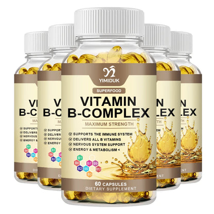 Vitamin B Complex Capsules - Fatigue, Digestion, Stress, Mood Formula, Boosts Energy and Metabolism