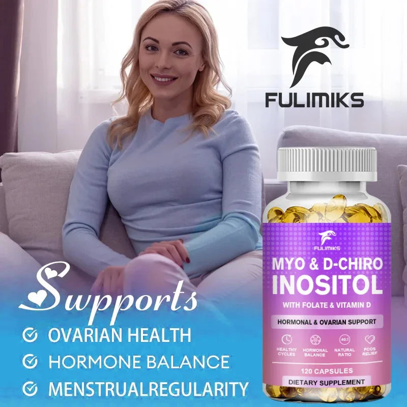 Myo & D-Chiro Inositol Capsules, with Ashwagandha, Improves Muscle, Ovarian Function, Antioxidant, Blood Sugar Balance