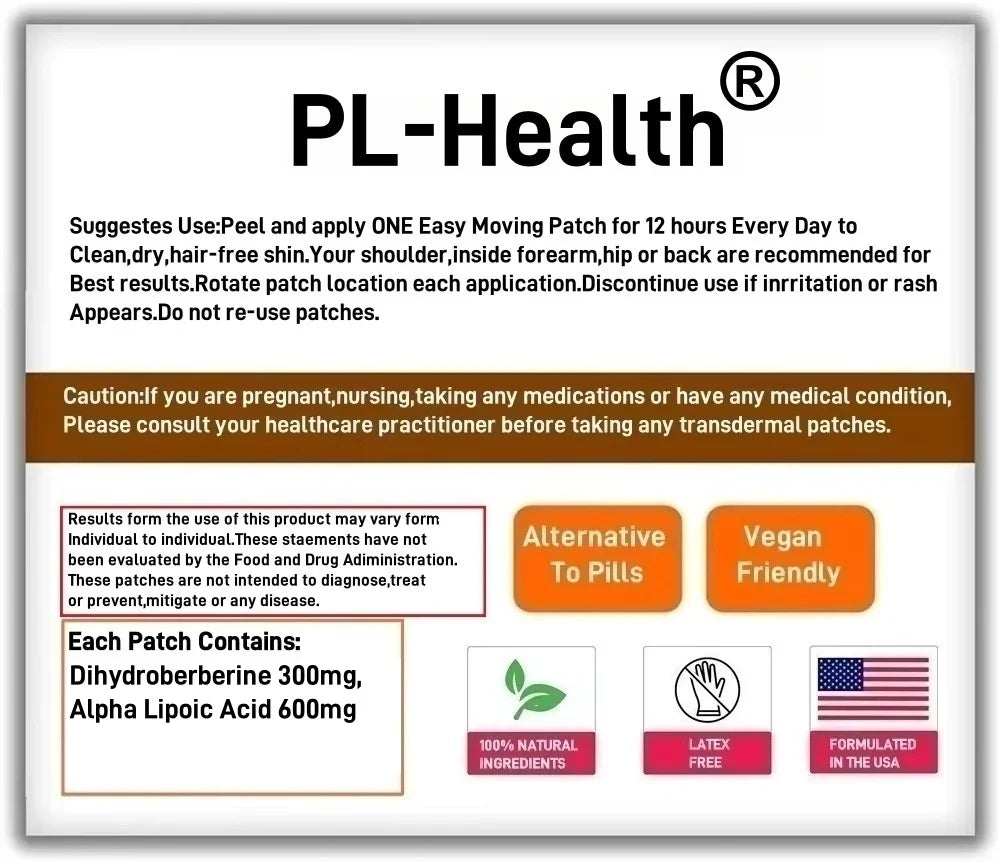 30 Patches Dihydroberberine Transdermal Patches with Alpha Lipoic Acid Support Cellular Health for  Vitality and Well-being