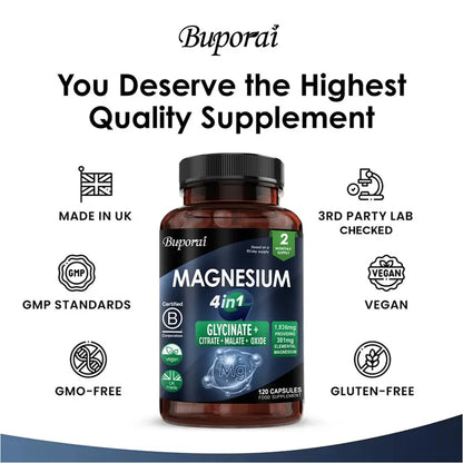 Magnesium 4-in-1 Complex - Supports Immune Health, Promotes Muscle Relaxation and Bone Health, and Helps Improve Sleep