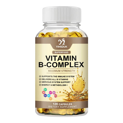 Vitamin B Complex Capsules - Fatigue, Digestion, Stress, Mood Formula, Boosts Energy and Metabolism