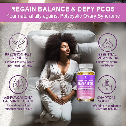 Myo & D-Chiro Inositol Capsules, with Ashwagandha, Improves Muscle, Ovarian Function, Antioxidant, Blood Sugar Balance