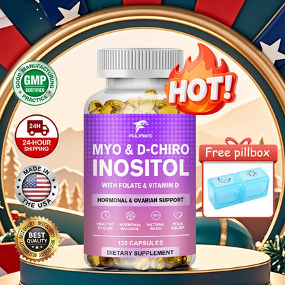 Myo & D-Chiro Inositol Capsules, with Ashwagandha, Improves Muscle, Ovarian Function, Antioxidant, Blood Sugar Balance