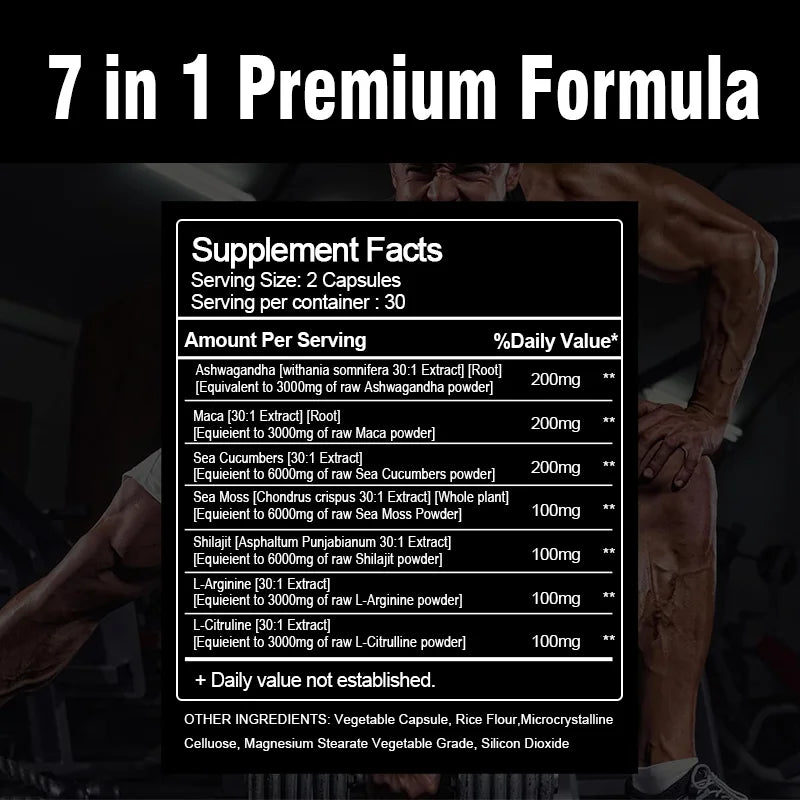 Powerful Herbal & Marine Blend Vitamin for Men Energy, Male Vitality and Overall Wellness Enhancing Supplement