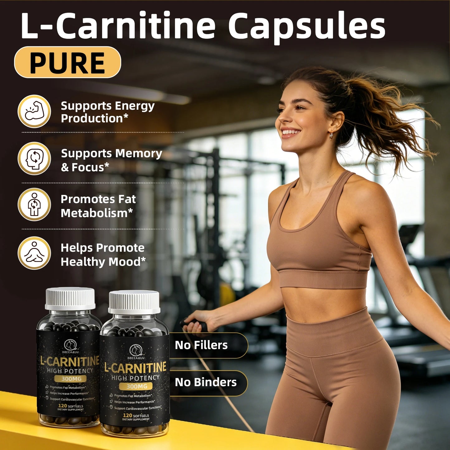 BBEEAAUU L-Carnitine Capsules Burner Fat Fat Burning Support Energy Grow Muscles Promote Metabolism Sport Supplement Health Diet
