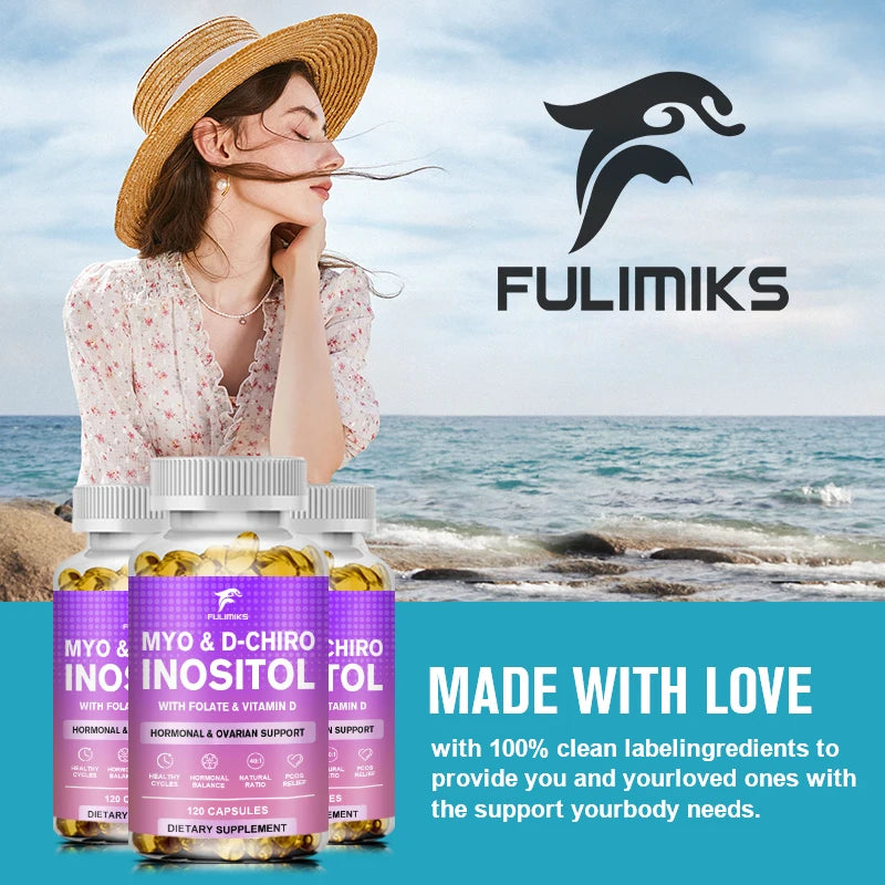 Myo & D-Chiro Inositol Capsules, with Ashwagandha, Improves Muscle, Ovarian Function, Antioxidant, Blood Sugar Balance