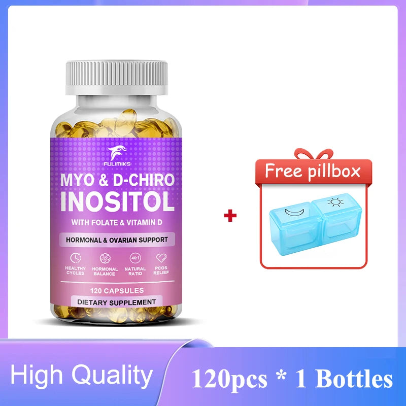 Myo & D-Chiro Inositol Capsules, with Ashwagandha, Improves Muscle, Ovarian Function, Antioxidant, Blood Sugar Balance