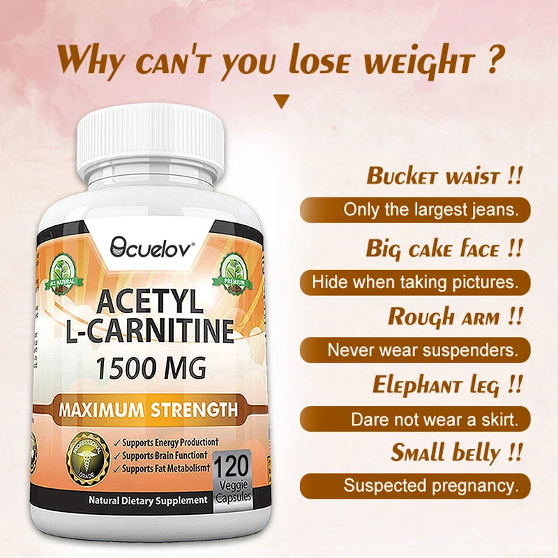 Acetyl L-Carnitine Capsules, Unisex Energy & Metabolic Support Dietary Supplement, Increase Body Performance, Promote Metabolic