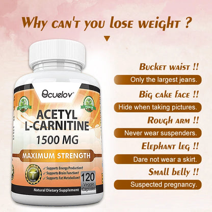 Acetyl L-Carnitine Capsules, Unisex Energy & Metabolic Support Dietary Supplement, Increase Body Performance, Promote Metabolic