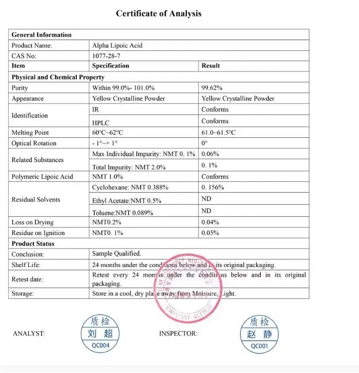 Global Customized 99% Alpha Lipoic Acid Powder,Aluminum Foil Packing for Fast Delivered,ALA [Latest Date]