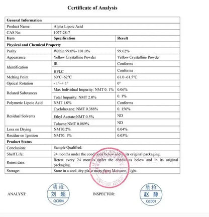 Global Customized 99% Alpha Lipoic Acid Powder,Aluminum Foil Packing for Fast Delivered,ALA [Latest Date]