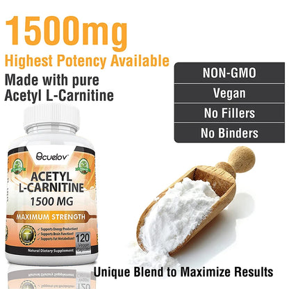 Acetyl L-Carnitine Capsules, Unisex Energy & Metabolic Support Dietary Supplement, Increase Body Performance, Promote Metabolic