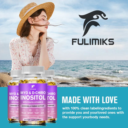 Myo & D-Chiro Inositol Capsules, with Ashwagandha, Improves Muscle, Ovarian Function, Antioxidant, Blood Sugar Balance