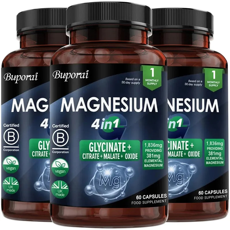 Magnesium 4-in-1 Complex - Supports Immune Health, Promotes Muscle Relaxation and Bone Health, and Helps Improve Sleep