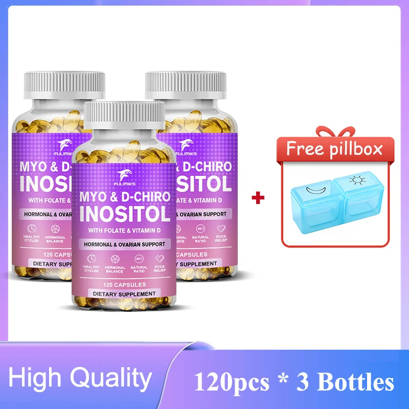 Myo & D-Chiro Inositol Capsules, with Ashwagandha, Improves Muscle, Ovarian Function, Antioxidant, Blood Sugar Balance