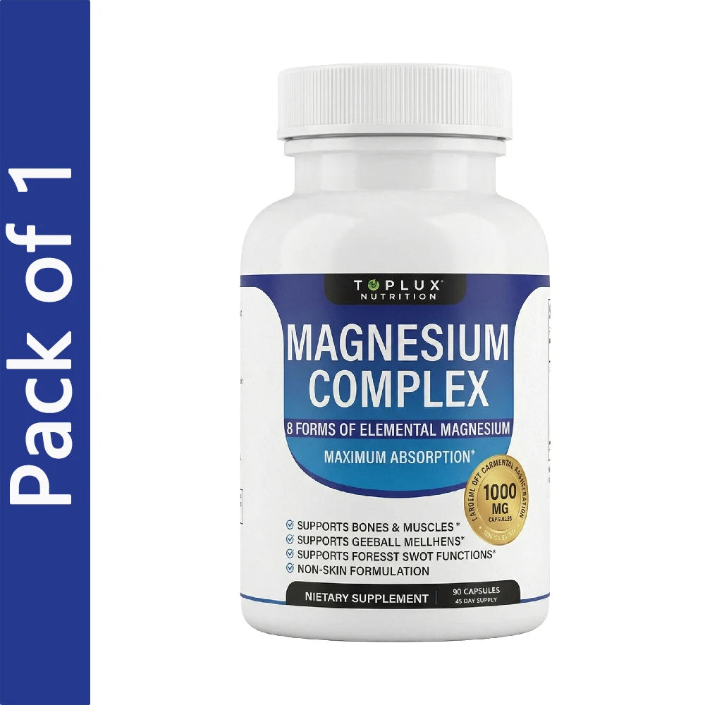 Magnesium Complex Supplement 8 Elemental 1000mg - Magnesium Glycinate, Citrate, Malate, Taurate for Bones, Recovery, Energy