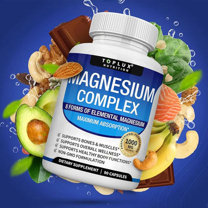 Magnesium Complex Supplement 8 Elemental 1000mg - Magnesium Glycinate, Citrate, Malate, Taurate for Bones, Recovery, Energy