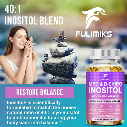 Myo & D-Chiro Inositol Capsules, with Ashwagandha, Improves Muscle, Ovarian Function, Antioxidant, Blood Sugar Balance
