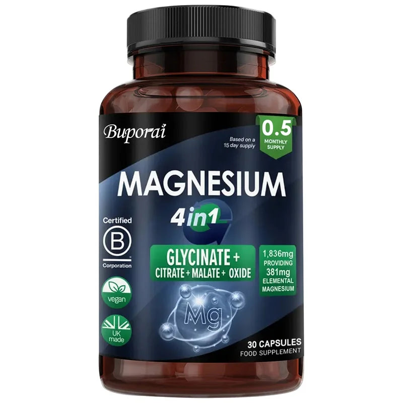 Magnesium 4-in-1 Complex - Supports Immune Health, Promotes Muscle Relaxation and Bone Health, and Helps Improve Sleep