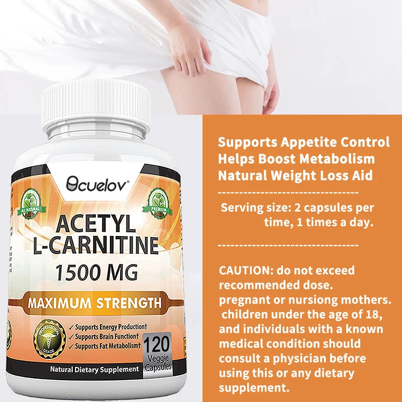 Acetyl L-Carnitine Capsules, Unisex Energy & Metabolic Support Dietary Supplement, Increase Body Performance, Promote Metabolic