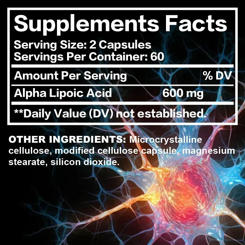 Alpha Lipoic Acid - Supports Neurological Health, Relieve Neuralgia, Powerful Antioxidant, Sugar Metabolism, Improves Immunity