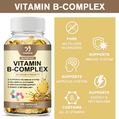 Vitamin B Complex Capsules - Fatigue, Digestion, Stress, Mood Formula, Boosts Energy and Metabolism