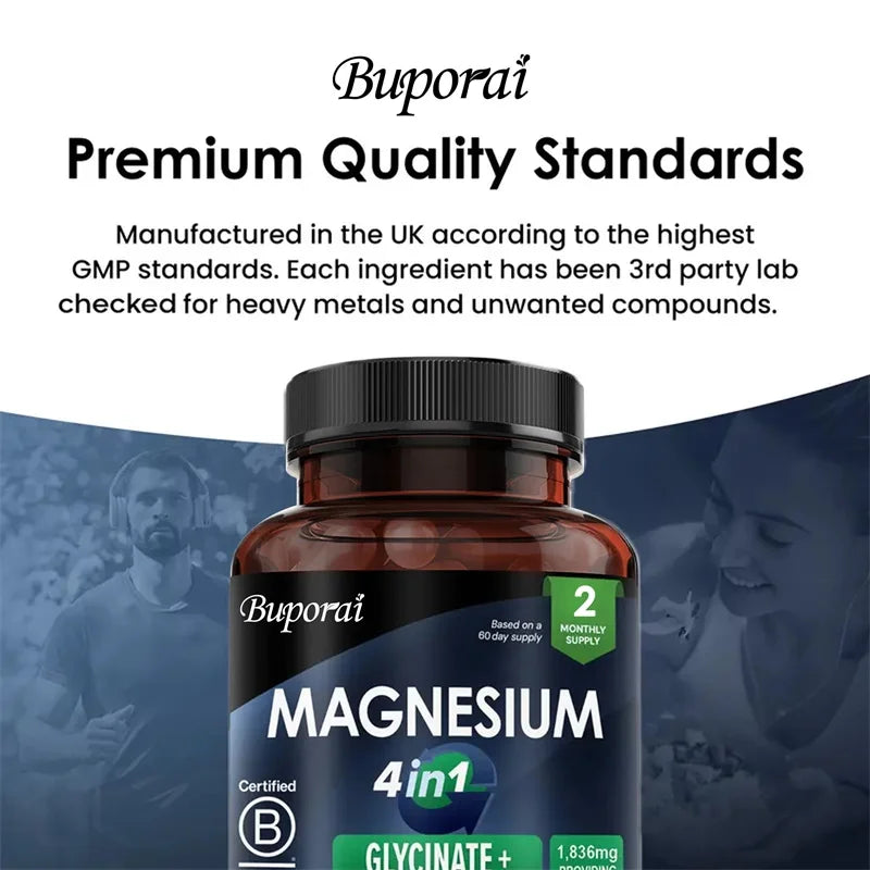 Magnesium 4-in-1 Complex - Supports Immune Health, Promotes Muscle Relaxation and Bone Health, and Helps Improve Sleep