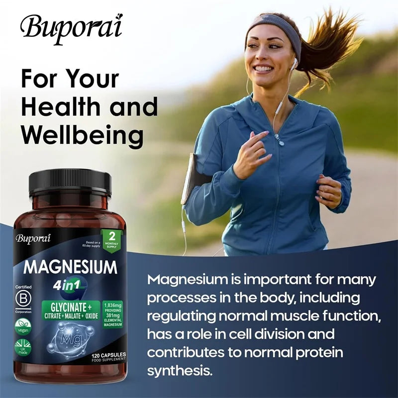 Magnesium 4-in-1 Complex - Supports Immune Health, Promotes Muscle Relaxation and Bone Health, and Helps Improve Sleep