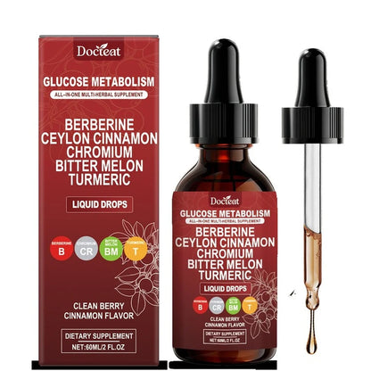Docteat Metabolism Liquid Drops with Chromium Picolinate, Berberine HCl Extract, Ceylon Cinnamon, Turmeric Extract 60 ML
