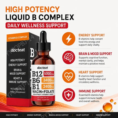 Docteat Vitamin B Complex Liquid Drops with Vitamin C Supports Energy Metabolism Daily Wellness 60ml