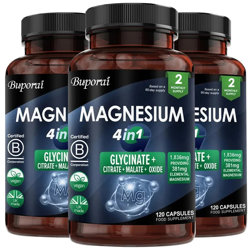 Magnesium 4-in-1 Complex - Supports Immune Health, Promotes Muscle Relaxation and Bone Health, and Helps Improve Sleep
