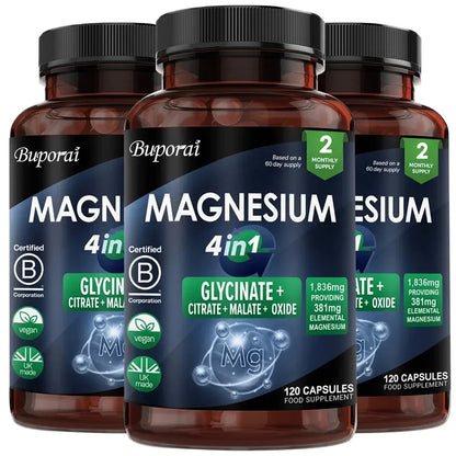Magnesium 4-in-1 Complex - Supports Immune Health, Promotes Muscle Relaxation and Bone Health, and Helps Improve Sleep