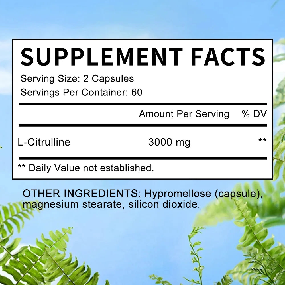3000 Milligrams of L-citrulline ( Vegetarian Capsules) - Endurance, Exercise Performance - Men's Supplement